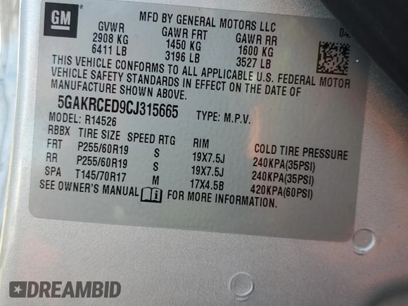 2012 Buick Enclave Leather with VIN 5GAKRCED9CJ315665, listed as a Copart auction lot 42583035 with 165,221 mi miles and Salvage Title. Bid and sale history available at carsss.com. Image 14.