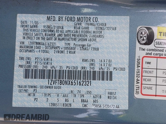 2006 Ford Mustang Standard с VIN 1ZVFT80NX65162321, выставлен на аукционе IAAI как лот 42590323 с пробегом 191 782 миль миль и . История ставок и продаж доступна на DreamBid. Изображение 9.