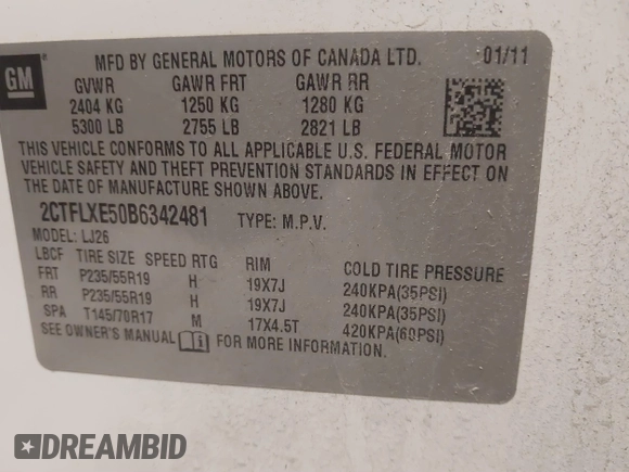2011 GMC Terrain SLT-2 with VIN 2CTFLXE50B6342481, listed as a IAAI auction lot 41551245 with 169,176 mi miles. Bid and sale history available at carsss.com. Image 9.