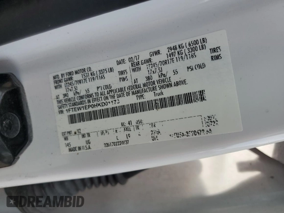 2017 Ford F-150 XL with VIN 1FTEW1EP0HKD01173, listed as a Copart auction lot 65909855 with 218,248 mi miles and Clean title. Bid and sale history available at DreamBid. Image 12.