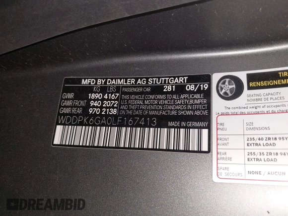 2020 Mercedes-Benz SLC 43 AMG with VIN WDDPK6GA0LF167413, listed as a IAAI auction lot 41846888 with Not Provided miles and . Bid and sale history available at DreamBid. Image 9.