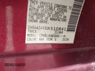 2016 Nissan Titan XD S with VIN 1N6AA1F43GN510841, listed as a IAAI auction lot 41814864 with 163,025 mi miles. Bid and sale history available at carsss.com. Image 9.