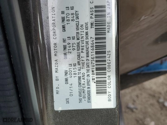 2014 Mazda Mazda3 i Sport with VIN JM1BM1U75E1168647, listed as a Copart auction lot 50206135 with 123,265 mi miles and Salvage Title. Bid and sale history available at carsss.com. Image 12.