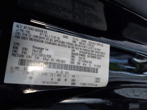 2017 Ford Focus SE with VIN 1FADP3K20HL202530, listed as a IAAI auction lot 42081309 with 81,278 mi miles and . Bid and sale history available at carsss.com. Image 9.