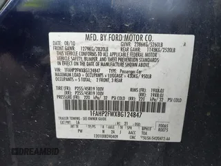 2011 Ford Taurus Limited with VIN 1FAHP2FWXBG124847, listed as a IAAI auction lot 42677633 with 273,950 mi miles and . Bid and sale history available at DreamBid. Image 9.