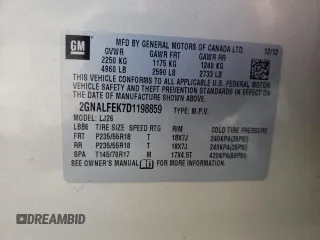 2013 Chevrolet Equinox LTZ with VIN 2GNALFEK7D1198859, listed as a Copart auction lot 45163335 with 71,797 mi miles and Salvage Title. Bid and sale history available at carsss.com. Image 13.