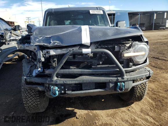2023 Ford Bronco with VIN 1FMDE5CP4PLC09478, listed as a Copart auction lot 43074085 with 7,379 mi miles and Salvage title. Bid and sale history available at DreamBid. Image 5.
