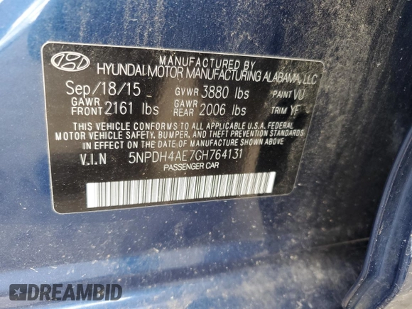 2016 Hyundai Elantra SE z VIN 5NPDH4AE7GH764131, wystawiony jako Copart lot #56663305 z przebiegiem 136 123 mil mil oraz Szkoda całkowita • Salvage title. Historia ofert i sprzedaży dostępna na DreamBid. Obrazek 13.