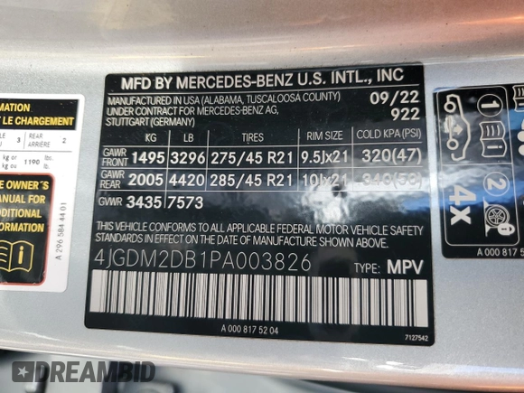 2023 Mercedes-Benz EQS with VIN 4JGDM2DB1PA003826, listed as a Copart auction lot 68614594 with 18,531 mi miles and Salvage Title. Bid and sale history available at carsss.com. Image 13.
