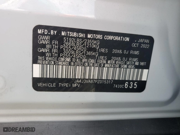 2023 Mitsubishi Outlander SEL with VIN JA4J3VA87PZ015317, listed as a Copart auction lot 83313744 with 44,240 mi miles and Salvage Title. Bid and sale history available at carsss.com. Image 15.