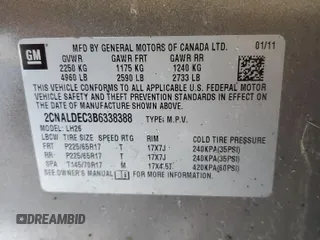 2011 Chevrolet Equinox LT w/1LT with VIN 2CNALDEC3B6338388, listed as a Copart auction lot 87451944 with 221,813 mi miles and Salvage Title. Bid and sale history available at carsss.com. Image 14.