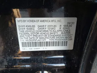 2020 Acura ILX w/Premium/A-SPEC Pkg with VIN 19UDE2F87LA011377, listed as a IAAI auction lot 41258801 with 59,879 mi miles. Bid and sale history available at carsss.com. Image 9.