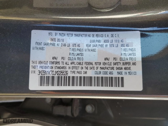 2018 Mazda Mazda3 5-Door Sport with VIN 3MZBN1K70JM225539, listed as a Copart auction lot 46590285 with 161,018 mi miles and Non Repairable. Bid and sale history available at carsss.com. Image 12.