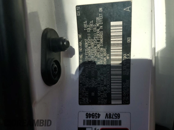 2012 Toyota Sienna XLE AAS with VIN 5TDYK3DC2CS243832, listed as a Copart auction lot 46677115 with 253,252 mi miles and Salvage Title. Bid and sale history available at DreamBid. Image 14.