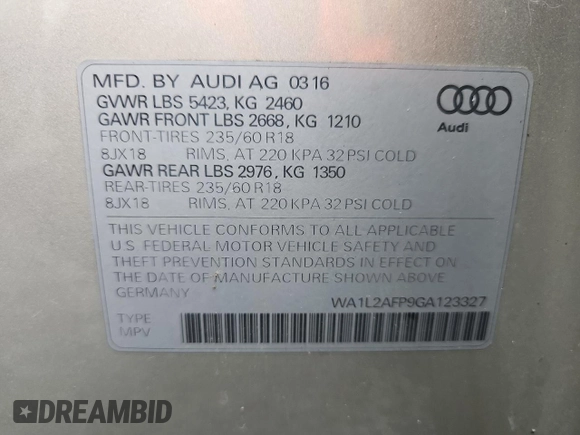 2016 Audi Q5 Premium Plus z VIN WA1L2AFP9GA123327, wystawiony jako Copart lot #63711115 z przebiegiem 113 411 mil mil oraz Czysty tytuł • Clean title. Historia ofert i sprzedaży dostępna na DreamBid. Obrazek 13.
