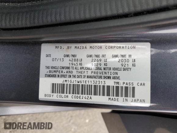 2014 Mazda 6 i Grand Touring with VIN JM1GJ1W61E1132313, listed as a Copart auction lot 54898745 with 117,905 mi miles and Salvage Title. Bid and sale history available at DreamBid. Image 12.
