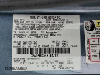 2012 Ford Fusion Hybrid с VIN 3FADP0L32CR184712, выставлен на аукционе Copart как лот 58517555 с пробегом 196 644 миль миль и Списание • Salvage title. История ставок и продаж доступна на DreamBid. Изображение 12.