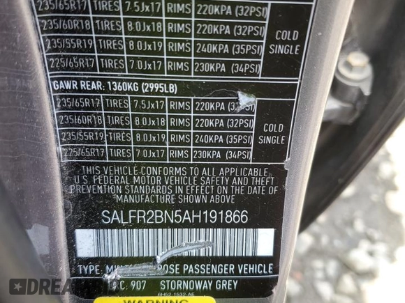 2010 Land Rover LR2 HSE with VIN SALFR2BN5AH191866, listed as a Copart auction lot 60617335 with 154,409 mi miles and Salvage title. Bid and sale history available at DreamBid. Image 13.