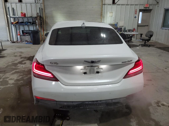 2021 Genesis G70 2.0T with VIN KMTG44LAXMU070314, listed as a Copart auction lot 88990385 with 52,517 mi miles and Salvage title. Bid and sale history available at DreamBid. Image 6.