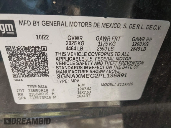 2023 Chevrolet Equinox RS z VIN 3GNAXMEG2PL136891, wystawiony jako IAAI lot #41780795 z przebiegiem 20 006 mil mil oraz . Historia ofert i sprzedaży dostępna na DreamBid. Obrazek 9.
