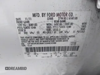 2012 Ford Explorer XLT with VIN 1FMHK8D88CGA63396, listed as a IAAI auction lot 41409515 with 208,776 mi miles and . Bid and sale history available at DreamBid. Image 9.