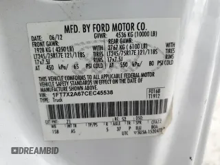 2012 Ford F-250 XL with VIN 1FT7X2A67CEC45538, listed as a Copart auction lot 59697855 with 218,145 mi miles and Salvage title. Bid and sale history available at DreamBid. Image 12.