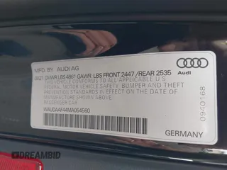 2021 Audi A4 S line Premium with VIN WAUDAAF44MA054560, listed as a IAAI auction lot 41165005 with 31,548 mi miles and . Bid and sale history available at DreamBid. Image 9.