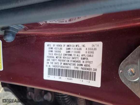 2014 Honda Accord Sedan Sport with VIN 1HGCR2F59EA208611, listed as a Copart auction lot 83462094 with 159,516 mi miles and Salvage Title. Bid and sale history available at carsss.com. Image 12.