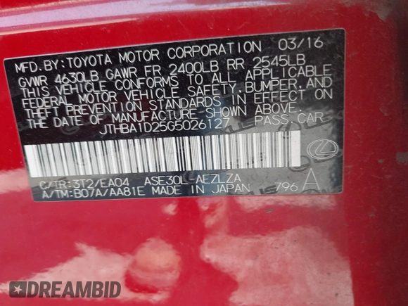 2016 Lexus IS 200t z VIN JTHBA1D25G5026127, wystawiony jako IAAI lot #40008904 z przebiegiem Nie podano mil oraz . Historia ofert i sprzedaży dostępna na DreamBid. Obrazek 9.
