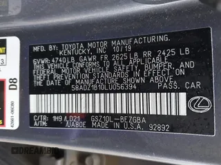 2020 Lexus ES with VIN 58ADZ1B10LU056394, listed as a IAAI auction lot 41172277 with 104,688 mi miles. Bid and sale history available at carsss.com. Image 9.