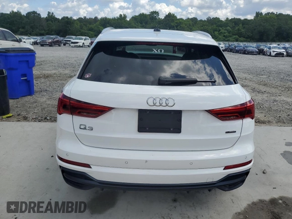 2021 Audi Q3 S line Premium with VIN WA1DECF37M1028653, listed as a Copart auction lot 61348155 with 42,322 mi miles and Salvage title. Bid and sale history available at DreamBid. Image 6.