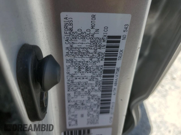 2007 Toyota Tacoma PreRunner with VIN 3TMJU62N77M028907, listed as a Copart auction lot 59622695 with 186,339 mi miles and Salvage title. Bid and sale history available at DreamBid. Image 13.