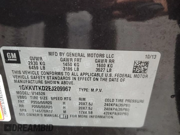 2014 GMC Acadia Denali with VIN 1GKKVTKD2EJ209967, listed as a Copart auction lot 44470755 with 86,282 mi miles and Salvage Title. Bid and sale history available at carsss.com. Image 13.