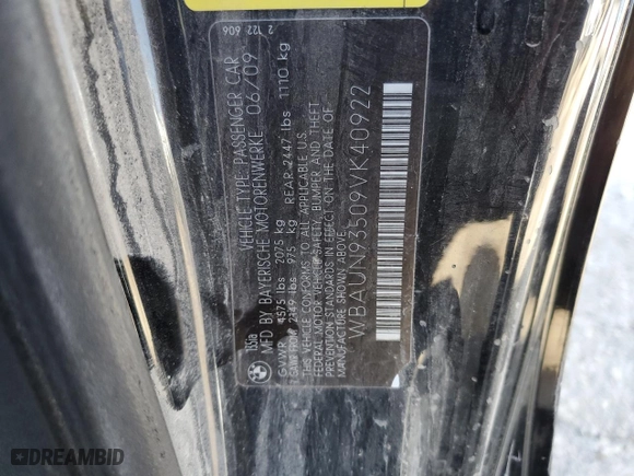 2009 BMW 1 Series 135i with VIN WBAUN93509VK40922, listed as a Copart auction lot 79446454 with 107,083 mi miles and Salvage Title. Bid and sale history available at carsss.com. Image 14.
