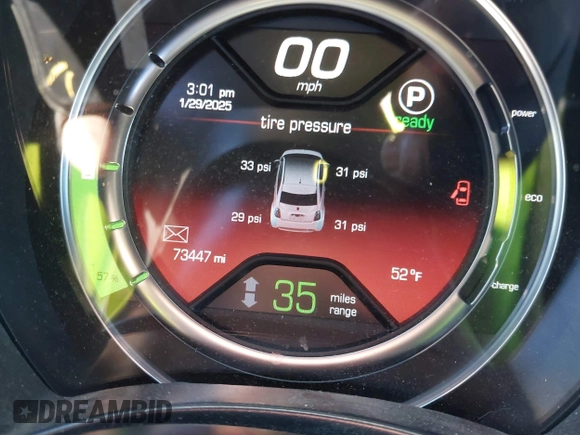 2017 FIAT 500e with VIN 3C3CFFGE6HT682417, listed as a IAAI auction lot 41432822 with 73,447 mi miles. Bid and sale history available at carsss.com. Image 17.
