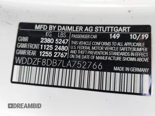 2020 Mercedes-Benz E 350 with VIN WDDZF8DB7LA752766, listed as a IAAI auction lot 41752422 with 48,225 mi miles and . Bid and sale history available at DreamBid. Image 9.