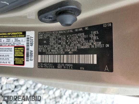 2008 Toyota Sienna with VIN 5TDZK23CX8S173858, listed as a Copart auction lot 55557805 with 256,547 mi miles and Clean Title. Bid and sale history available at DreamBid. Image 13.