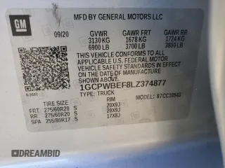 2020 Chevrolet Silverado 1500 Custom with VIN 1GCPWBEF8LZ374877, listed as a Copart auction lot 84509944 with 109,835 mi miles and Salvage Title. Bid and sale history available at carsss.com. Image 13.