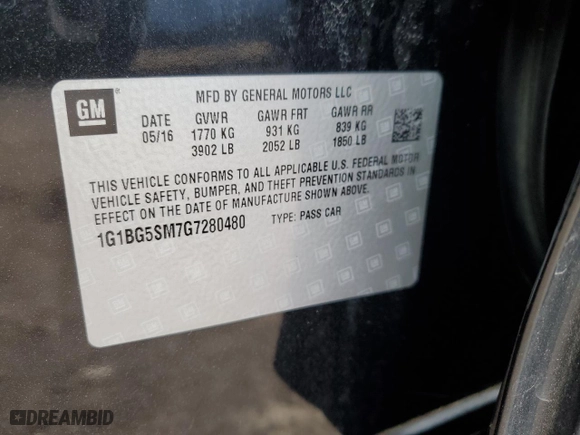 2016 Chevrolet Cruze Premier with VIN 1G1BG5SM7G7280480, listed as a Copart auction lot 53155235 with 110,083 mi miles and Clean Title. Bid and sale history available at carsss.com. Image 14.