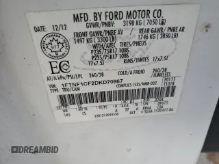 2013 Ford F-150 XL с VIN 1FTNF1CF2DKD70967, выставлен на аукционе Copart как лот 44536975 с пробегом 352 017 миль миль и Списание • Salvage title. История ставок и продаж доступна на DreamBid. Изображение 12.