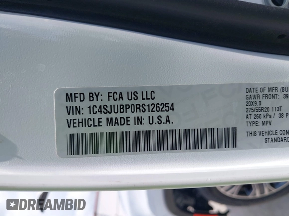 2024 Jeep Wagoneer Series II with VIN 1C4SJUBP0RS126254, listed as a IAAI auction lot 42825977 with 54,258 mi miles and . Bid and sale history available at DreamBid. Image 9.