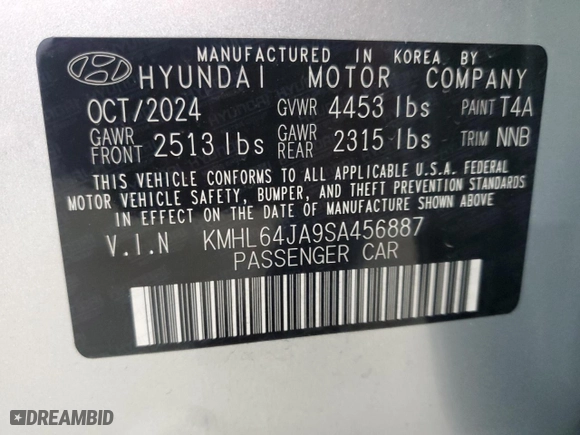 2025 Hyundai Sonata SEL with VIN KMHL64JA9SA456887, listed as a Copart auction lot 52689225 with 4,809 mi miles and Clean Title. Bid and sale history available at carsss.com. Image 13.