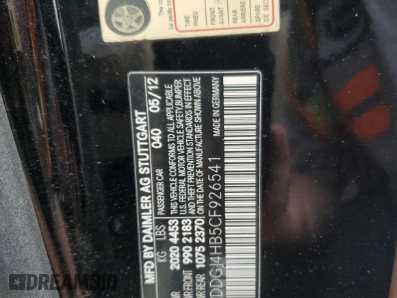 2012 Mercedes-Benz C 250 with VIN WDDGJ4HB5CF926541, listed as a Copart auction lot 59483464 with 81,435 mi miles and Clean title. Bid and sale history available at DreamBid. Image 12.
