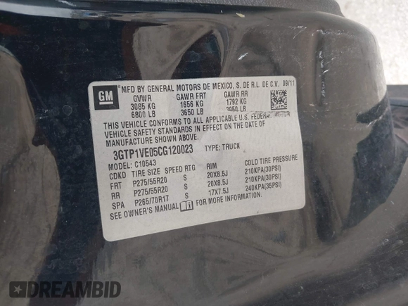 2012 GMC Sierra 1500 SLE with VIN 3GTP1VE05CG120023, listed as a IAAI auction lot 42390907 with 215,787 mi miles and . Bid and sale history available at DreamBid. Image 9.