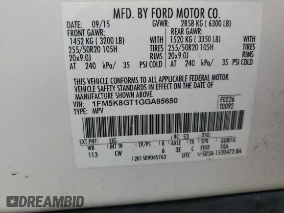 2016 Ford Explorer Sport z VIN 1FM5K8GT1GGA95650, wystawiony jako Copart lot #53968585 z przebiegiem 174 031 mil mil oraz Szkoda całkowita • Salvage title. Historia ofert i sprzedaży dostępna na DreamBid. Obrazek 13.