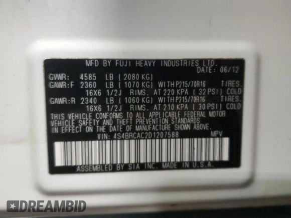 2013 Subaru Outback 2.5i z VIN 4S4BRCAC2D1207588, wystawiony jako Copart lot #42378715 z przebiegiem 152 184 mil mil oraz Szkoda całkowita • Salvage title. Historia ofert i sprzedaży dostępna na DreamBid. Obrazek 15.