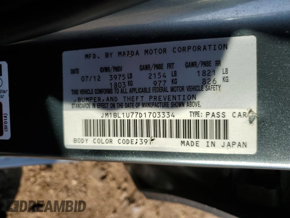 2013 Mazda Mazda3 i Sport with VIN JM1BL1U77D1703334, listed as a Copart auction lot 51221325 with 173,777 mi miles and Salvage Title. Bid and sale history available at carsss.com. Image 13.