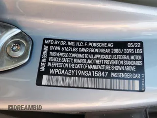 2022 Porsche Taycan z VIN WP0AA2Y19NSA15847, wystawiony jako Copart lot #54012535 z przebiegiem 28 002 mil mil oraz Szkody całkowita. Historia ofert i sprzedaży dostępna na DreamBid. Obrazek 13.