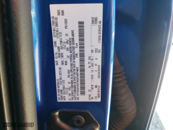 2016 Ford F-150 XLT with VIN 1FTEW1EF0GFA87462, listed as a Copart auction lot 48796775 with 191,858 mi miles and Salvage Title. Bid and sale history available at carsss.com. Image 14.