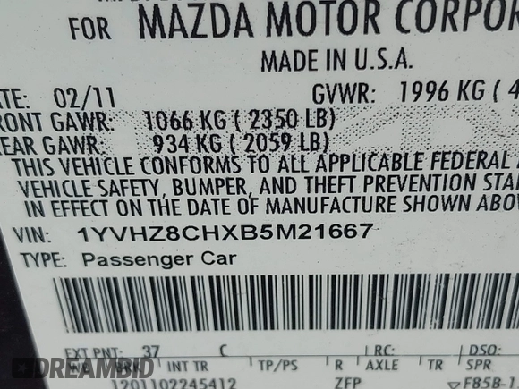 2011 Mazda 6 i Touring с VIN 1YVHZ8CHXB5M21667, выставлен на аукционе IAAI как лот 41877855 с пробегом 146 823 миль миль и . История ставок и продаж доступна на DreamBid. Изображение 9.